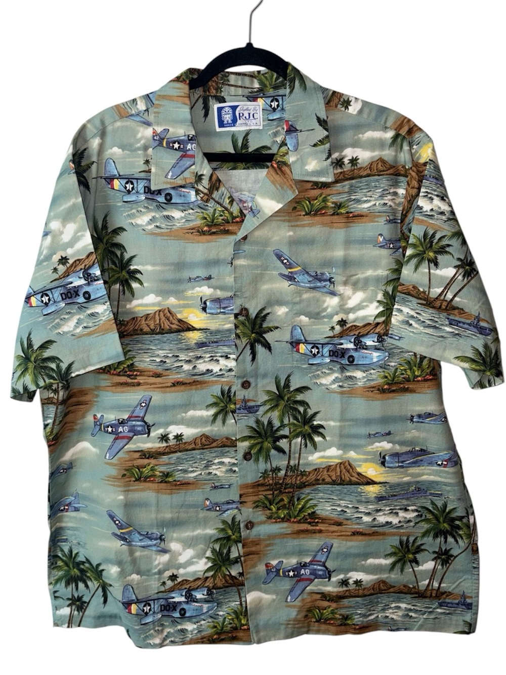 RJC Made in Hawaii Hawaiian Shirt Military Airplane Aviation Aloha 26" Chest
